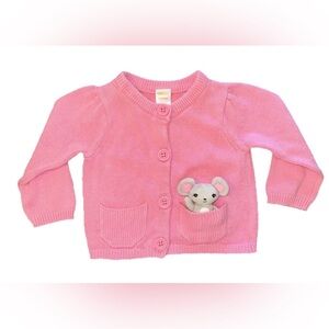 Gymboree Toddler 12-18 Months Pocket Pal Pink Knit Sweater Cardigan Mouse Plush